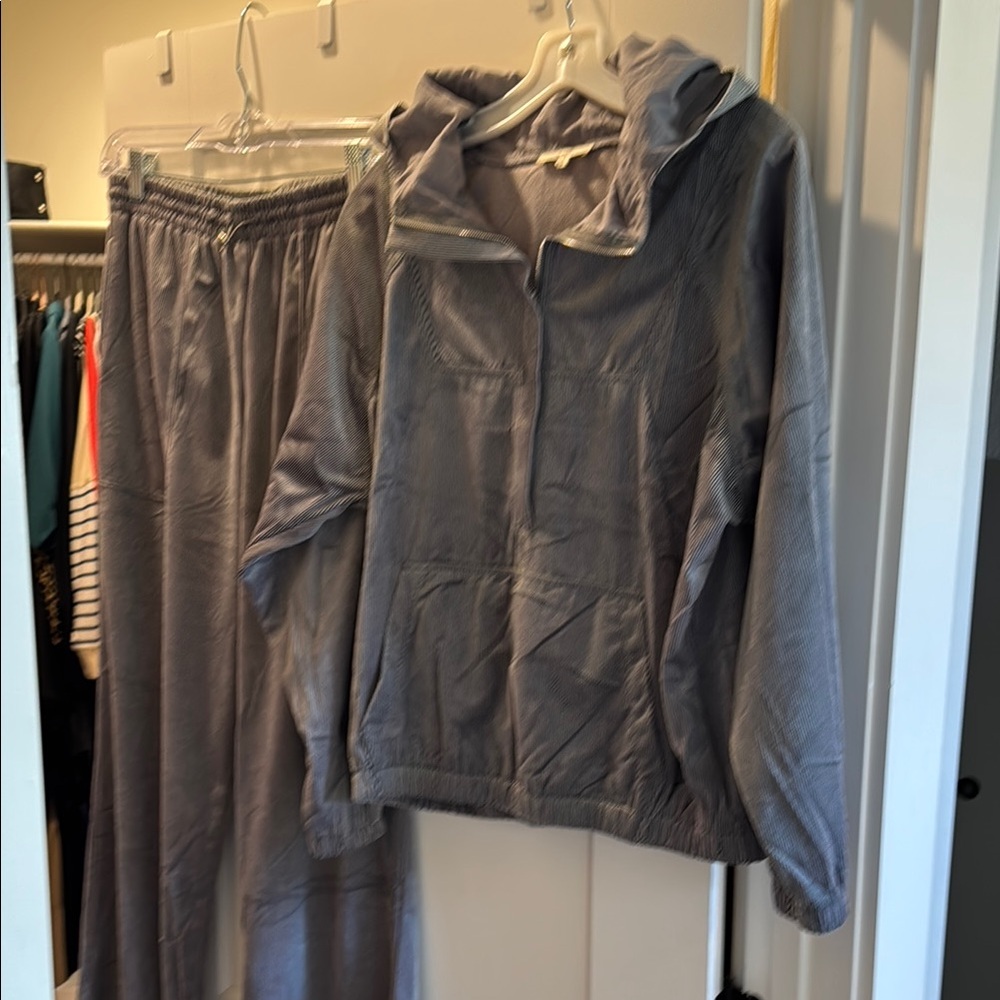 Gray Hooded Jacket and Pants Set